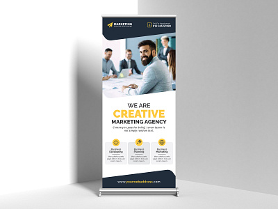 Professional Corporate Roll Up Banner Standee Template advertisement advertising agency banner business corporate creative design illustration minimal modern professional roll up banner roll up banner rollup banner standee template vector x banner