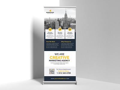 Modern Corporate Business Roll Up Banner Template advertisement advertising agency banner business company corporate creative design digital marketing elegant illustration minimal professional roll up banner roll-up banner rollup banner standard template unique