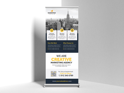 Modern Corporate Business Roll Up Banner Template advertisement advertising agency banner business company corporate creative design digital marketing elegant illustration minimal professional roll up banner roll up banner rollup banner standard template unique