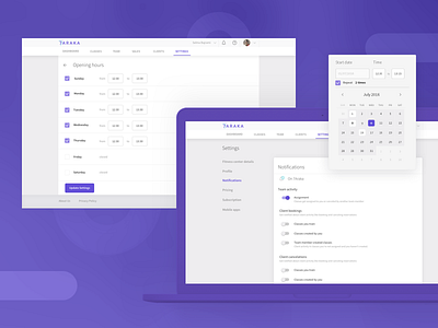Web application - 7araka booking branding calendar design desktop fitness scheduler settings software brothers sport ui ux web application web application development