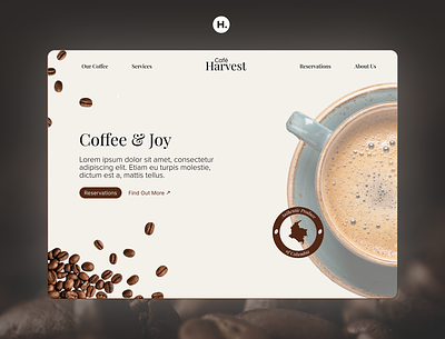 Cafe Website Landing Page: Café Harvest ☕️ app branding business website cafe website design graphic design hero shot landing page typography ui ux website website design