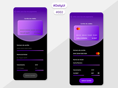 DailyUI Challenge - day 002 app creditcardcheckout daily ui dailyui dailyuichallenge dark design figma mobile app ui uidesign user ux uxdesign uxui