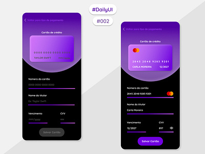 DailyUI Challenge - day 002 app creditcardcheckout daily ui dailyui dailyuichallenge dark design figma mobile app ui uidesign user ux uxdesign uxui