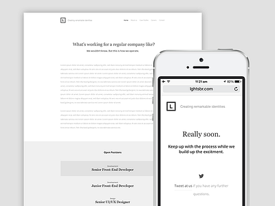 Coming Soon & Careers Page careers coming soon development front end development landing page lghtsbr minimal mobile responsive startup uiux web dev website