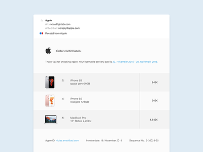 Email Receipt 017 apple challenge dailyui email interface invoice message minimal receipt ui ux