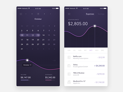 Finances & Overview app dailyui dark dashboard expenses finance flat income overview stats ui