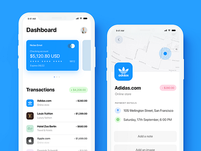 iPhone X Finance App app banking card credit dashboard finance iphone x map payment transactions user interface ux