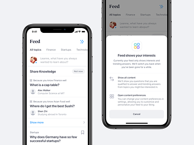 Social Feed app feed icons ios modal popover preferences settings social entwork social media ui ux