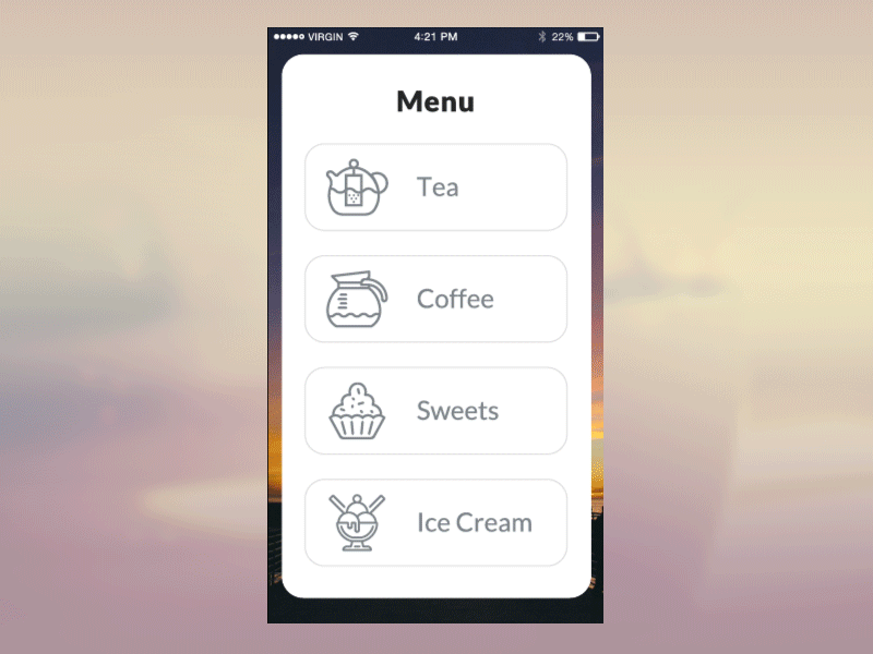 Daily UI challenge #043 — Food/Drink Menu app card challenge coffee daily dailyui drink food menu