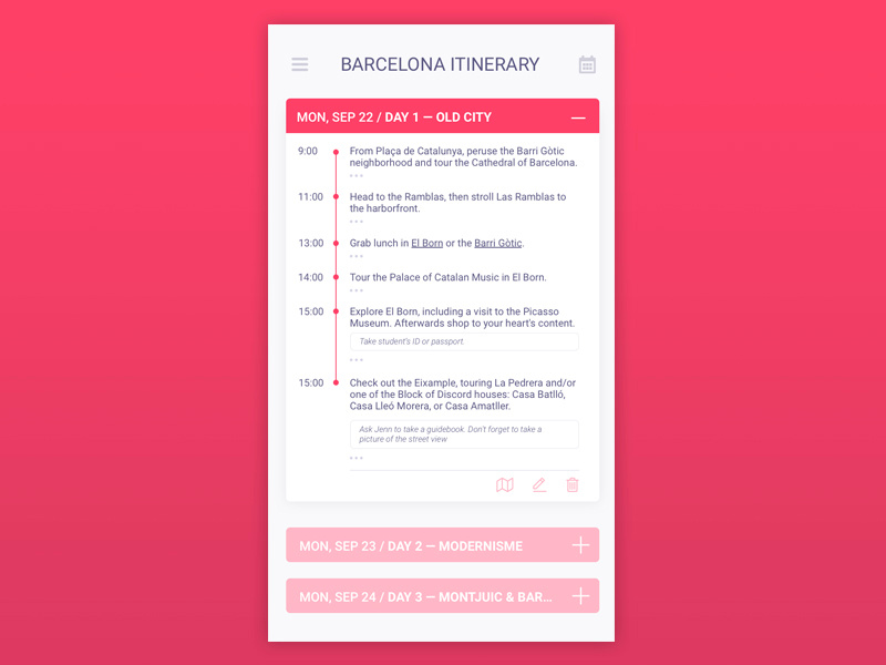 Itinerary / Daily UI #079 ux ui do to tasks schedule mobile events dailyui concept 071 itinerary