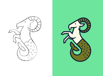 The 2-Hour Capricorn animal astrological astrology bold branding capricorn design goat green illustration line logo mermaid sign vector