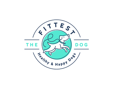 The Fittest Dog | Logo badge branding california canine charming dog fitness franchise happy health brand healthy line art logo logo design modern running socal stylized vector white dog