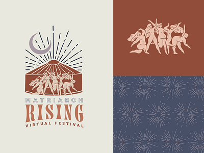 Matriarch Rising Virtual Festival | Branding block printing branding dancing event festival illustration logo lunar matriarch matriarchy moon pattern pregnant radiance stylized tent wild woman women yurt