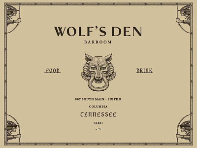 Wolf's Den 20s 30s art badge bar branding deco design fantasy graphic design illustration lettering logo oldschool retro speakeasy statue typography vintage wolf