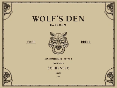 Wolf's Den 20s 30s art badge bar branding deco design fantasy graphic design illustration lettering logo oldschool retro speakeasy statue typography vintage wolf