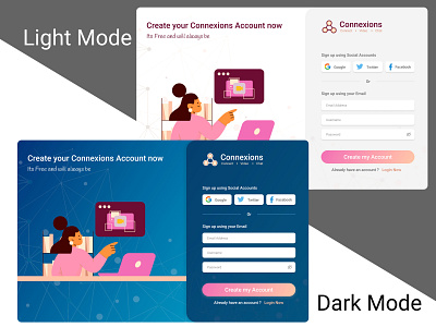SignUp Page UI (Dark & Light) account creation dailyui lightdark signup ui