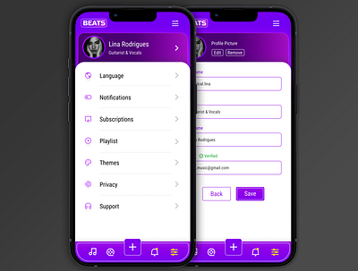 Settings UI screen daily ui dailyui mobile app music purple settings ui user info