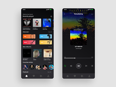 Music App android app dark dark mode design ios liberary mobile music product saas ui user experience user interface ux web design