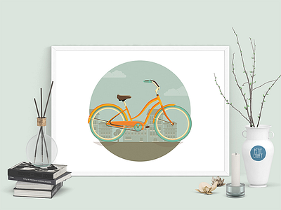 Enjoy The Ride bicycle city flat illustration minimal orange ride teal urban vector