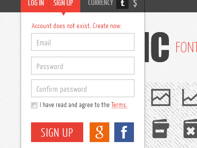 Pictonic - Font Icons: Signup button collapse design expand interface pictonic tab ui ux