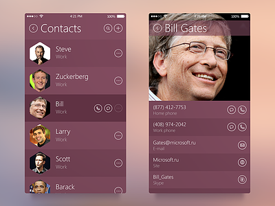 Contact App card contacts list