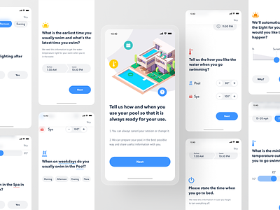 Smart Pool App - First Meet Interview app control home home automation house interview iot mobile onboarding pool product design remote smart smarthome spa swimmnig thermostat