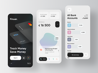 Finuer - AI Financial Assistant App ai app assistant bank banking bicoin blichain budget budgeting card crypto fintech mobile neuralnetwork savings spend spendings