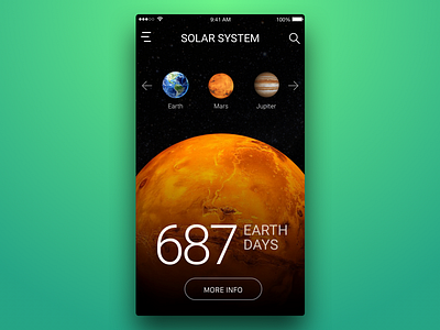 4th Week (Saturday) - Space App app earth free jupiter mars mobile rondesign sketch themeforest ui