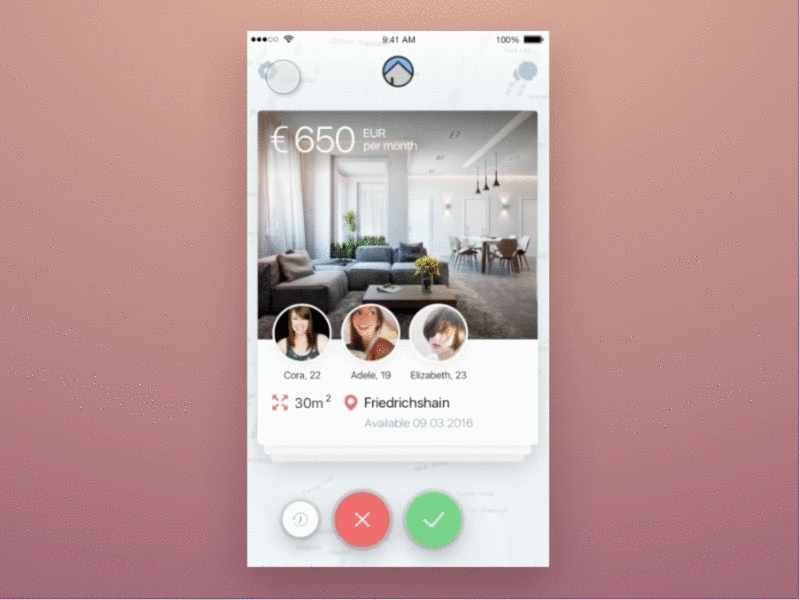 Hello Home with Flinto + Tinder UI App animation card hellohome rondesign tinder ui ux