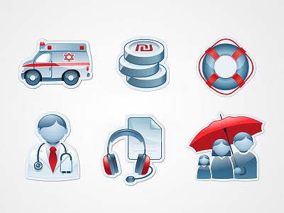 Online Insurance 555.co.il Icons :D ambulance client service doctor family help icons insurance maguen david adom red red cross represntative shekel