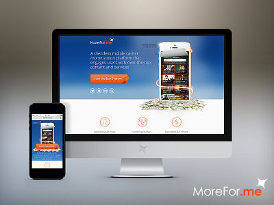 MoreFor.me by Flash networks Landing Page :D button cta icons iphone landing layers mobile monetization networks one pager page social