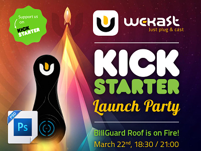 Wekast Kickstarter Launch Party Invitation :) FREE PSD!!!!! backers broadcasting crowdfunding dongle free goals indiegogo kickstarter mirroring psd stretch wekast