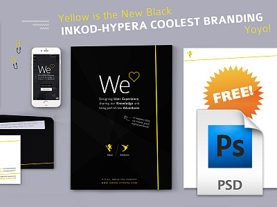 Yellow is The New Black | INKOD Brand Mockup FREE PSD!!! brand branding business cards enveloppe folder free glasses inkod iphone logo office pin psd