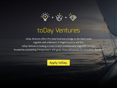toDay.ventures New Website :) 'cause toMorrow is too late ... accelerator b2b entrepreneurs incubator startups success team today ventures website yacht