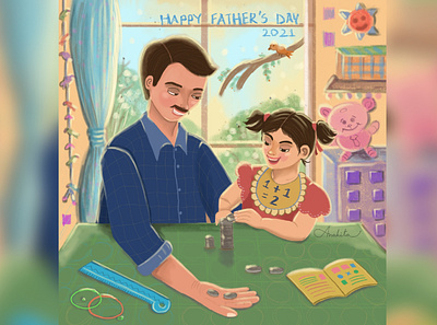 Father's Day illustration artist character design childhood childhood illustration cute cute character daughter family family illustration father father and daughter fathers day illustration love memories memory portrait