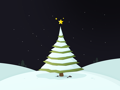 Christmas Tree card christmas flat gift happy illustration new year night simple snow star tree