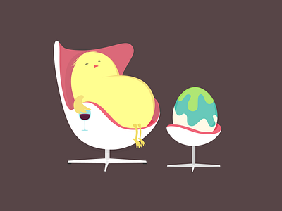 Easter Card chair chicken chillout cozy easter egg flat illustration simple wine