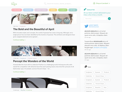 Blog Concept 3 blog colours eyewear home landing layout magazine modern news page sunglasses web