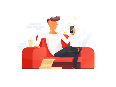 Just Chillin chill chilling coach flat illustration mobile phone pizza relaxing