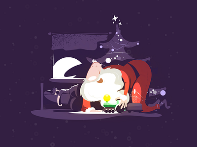 Christmas Card boy card christmas illustration lights moon night presents room santa toys tree