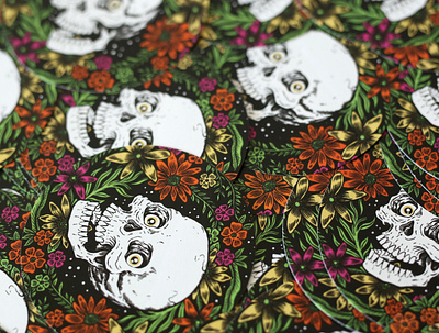 Stickers design drawing floral flowers pen and ink skull stickers