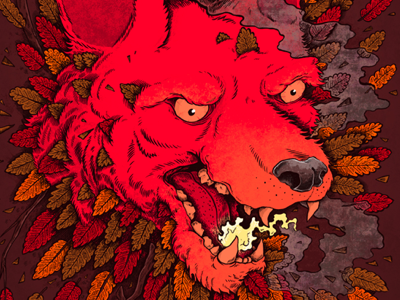 Pyro Wolf branches drawing fire flame forest illustration leaves photoshop smoke wolf woods