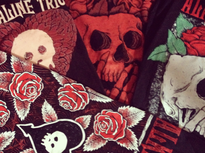 Alkaline Trio alkaline band illustration red rose skull tattoo trio tshirt