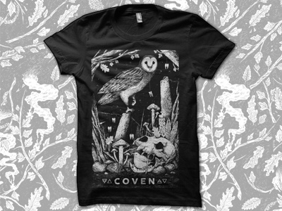 Coven bird coven dark forest hide illustration owl skull spooky tshirt