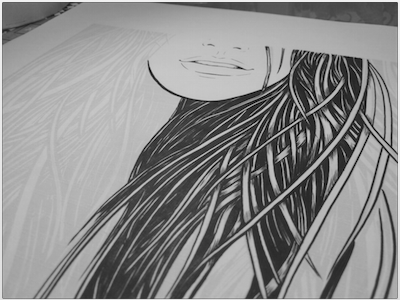 Hair detail drawing hair illustration ink line traditional woman