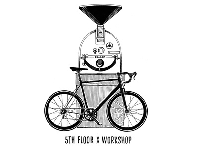 Workshop x 5th Floor bike coffee cup detail fixed illustration road roaster stamp