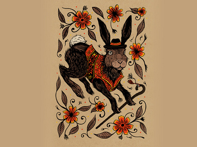 Shepherd Hare drawing folk folkart folklore hare illustration art illustration design