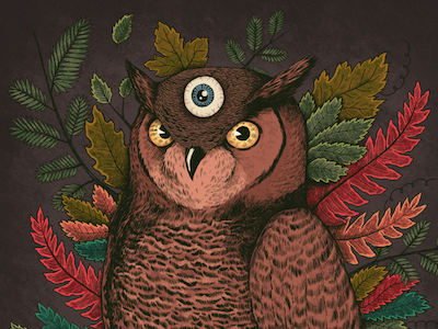 Hoot brush drawing eyeball forest illustration ink leaves owl pentel wip
