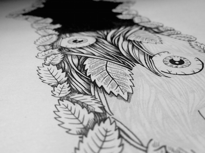 Tangled drawing eyeball illustration ink leaves shape wip