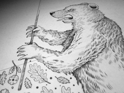 Bare Deetz bear crest drawing floral fur illustration ink lines romania